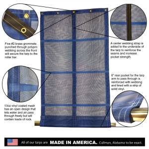 Lookout Mountain Tarp - 11oz Vinyl Coated Open Mesh Flip Tarp for Dump Truck Beds and End Dump Trailers