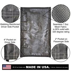 Side Roll Tarp for Belly Bottom Dump Trailer Bed - Black 7.5oz Seamless Closed Mesh
