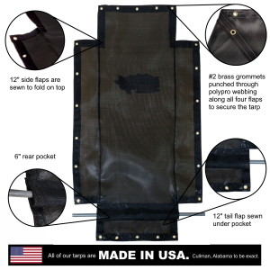 Black Seamless Mesh Asphalt Flip Tarp with Flaps for Dump Truck Beds and End Dump Trailers