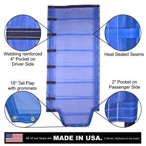 Side Roll Tarp with Tail Flap for End Dump Trailer Bed - 11oz Open Mesh