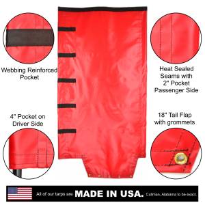 Side Roll Tarp with Tail Flap for End Dump Trailer Bed - 18oz Waterproof Vinyl