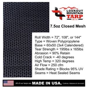 Custom Industrial Curtain Divider Tarp Cover - 7.5oz Closed Mesh 95% Solid Black