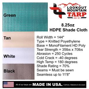 Custom UV Shade Cloth Tarp Cover - 8.25oz Knitted Mesh 70% Solid